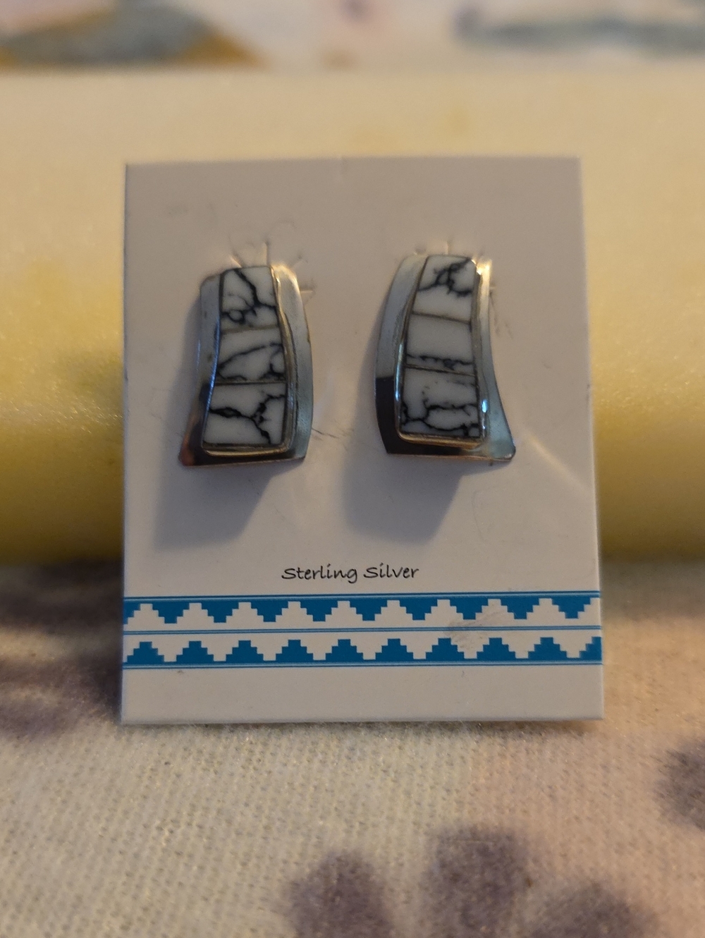Sterling Silver White Howlite Inlay Stud Earrings